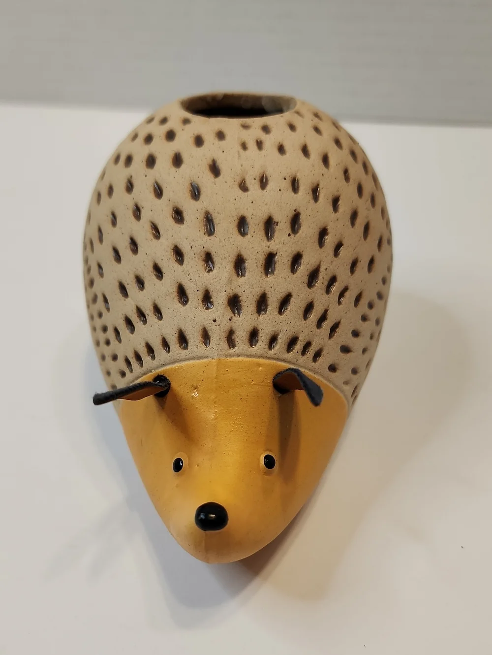 Handcrafted Hedgehog Pottery Vase Flesh and Beige Color With Brown Accents
